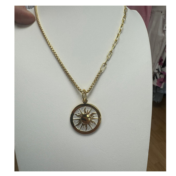 Lola Sunshine Soul Pendant - Medium Alpine White &amp; Gold Sun Charm