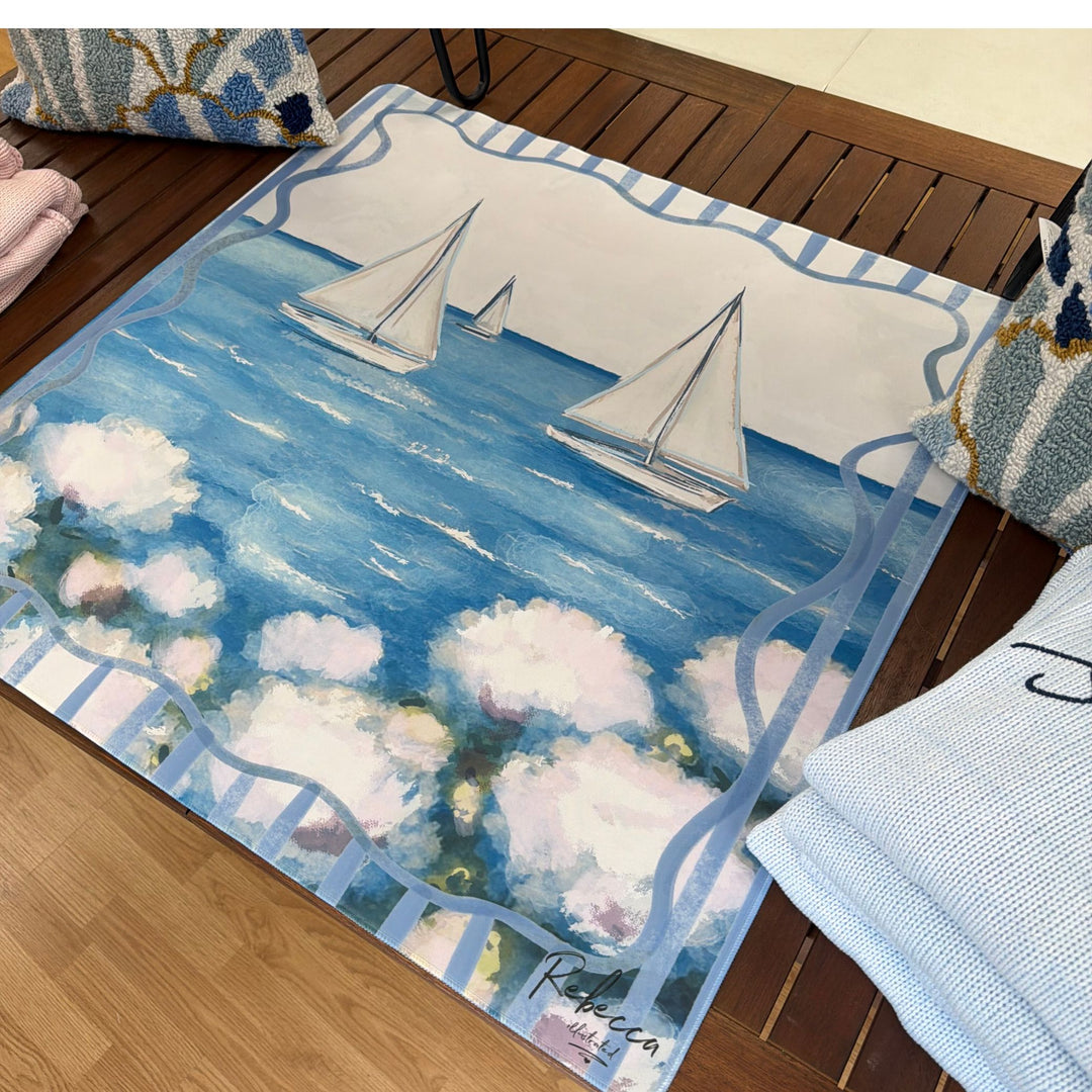 Sailboats &amp; Hydrangeas Mahjong Mat