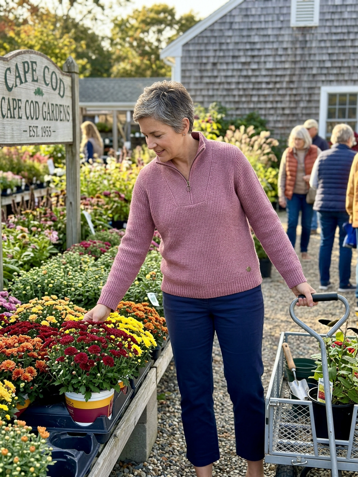 Mauve Ribbed Quarter-Zip Sweater