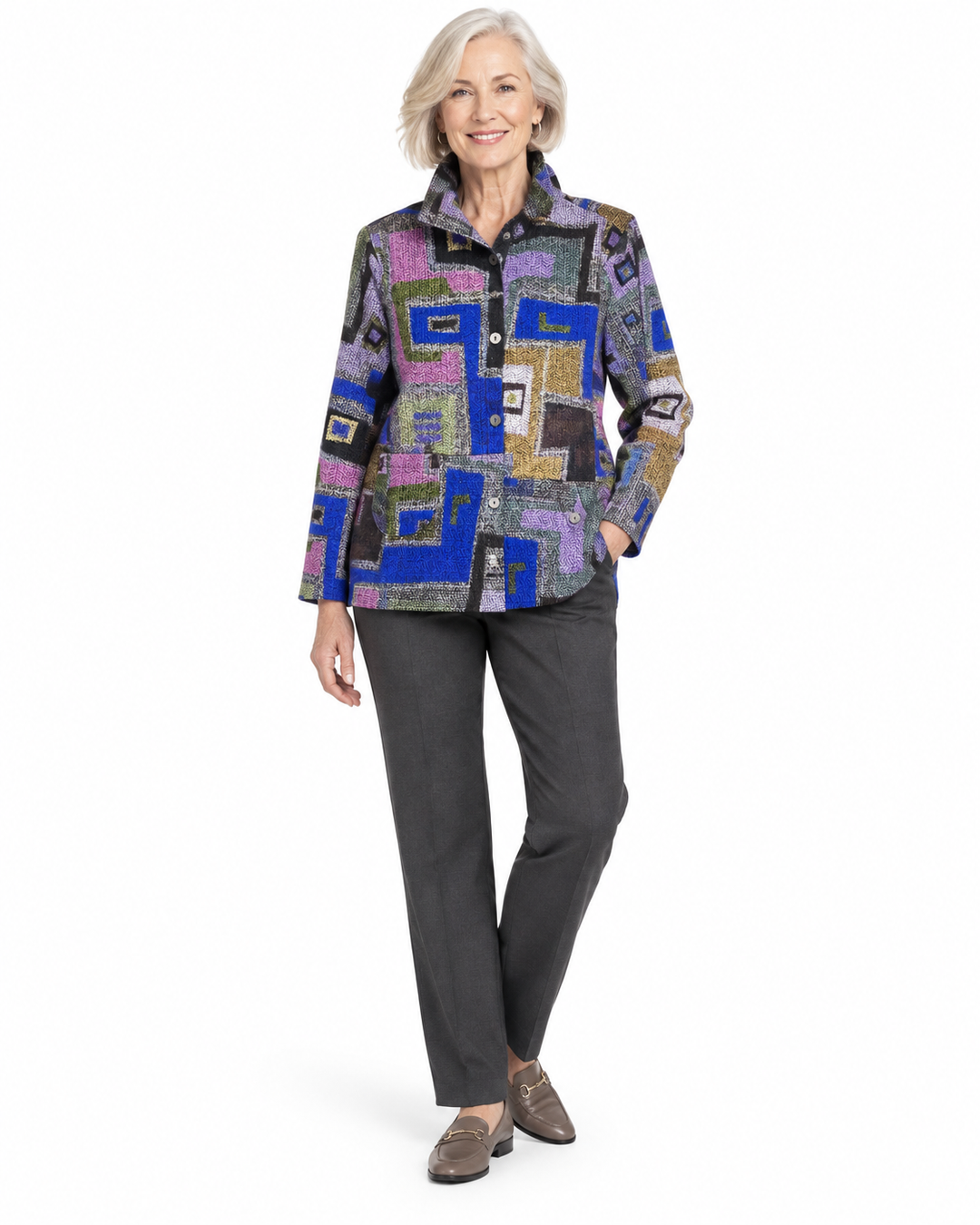 Trisha Tyler Multicolor Geometric Print Knit Jacket