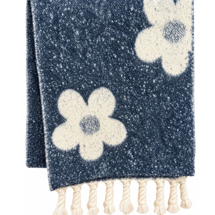 Cozy Oversized Floral Scarf with Tassels
