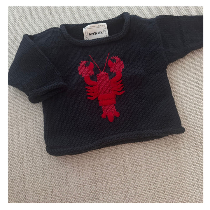 Baby Cotton Knit Lobster Sweater - Pink or Navy / Made in Peru
