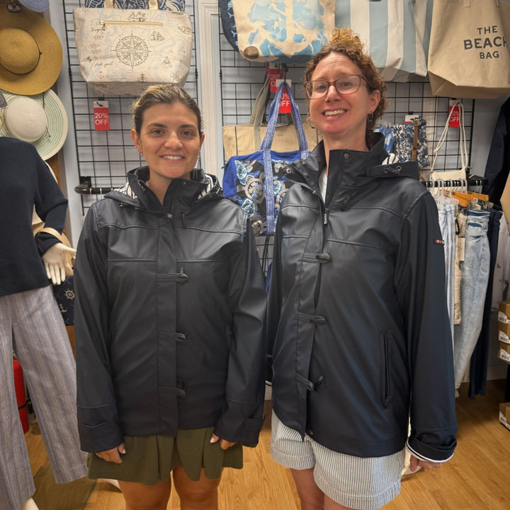 Water-Resistant Classic Navy Raincoat with Detachable Hood &amp; Nautical Button Detail