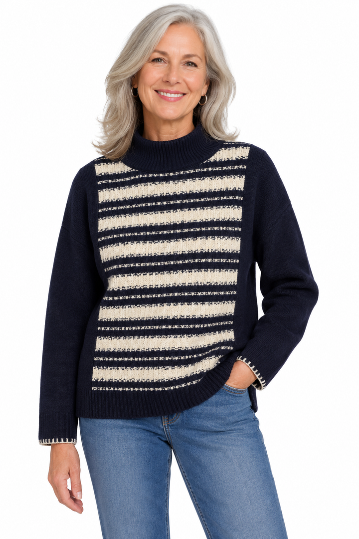 Trisha Tyler Navy Textured Knit Panel Top