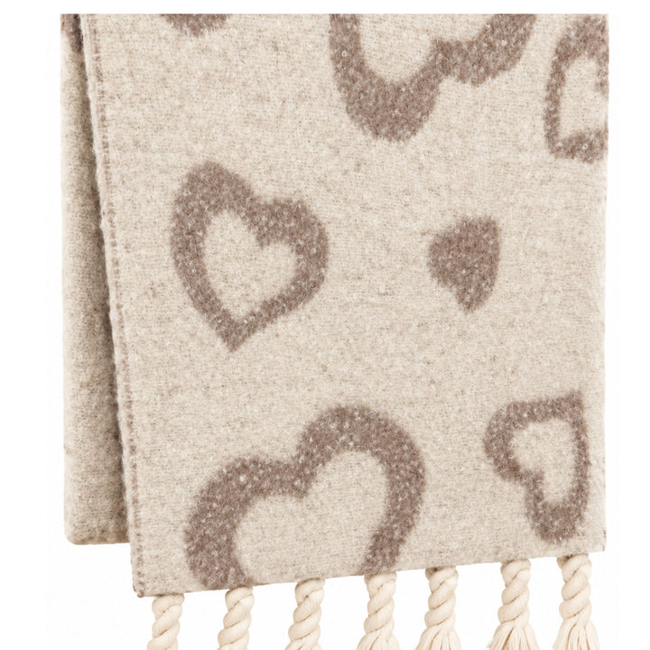 Cozy Oversized Heart Print Scarf with Tassels