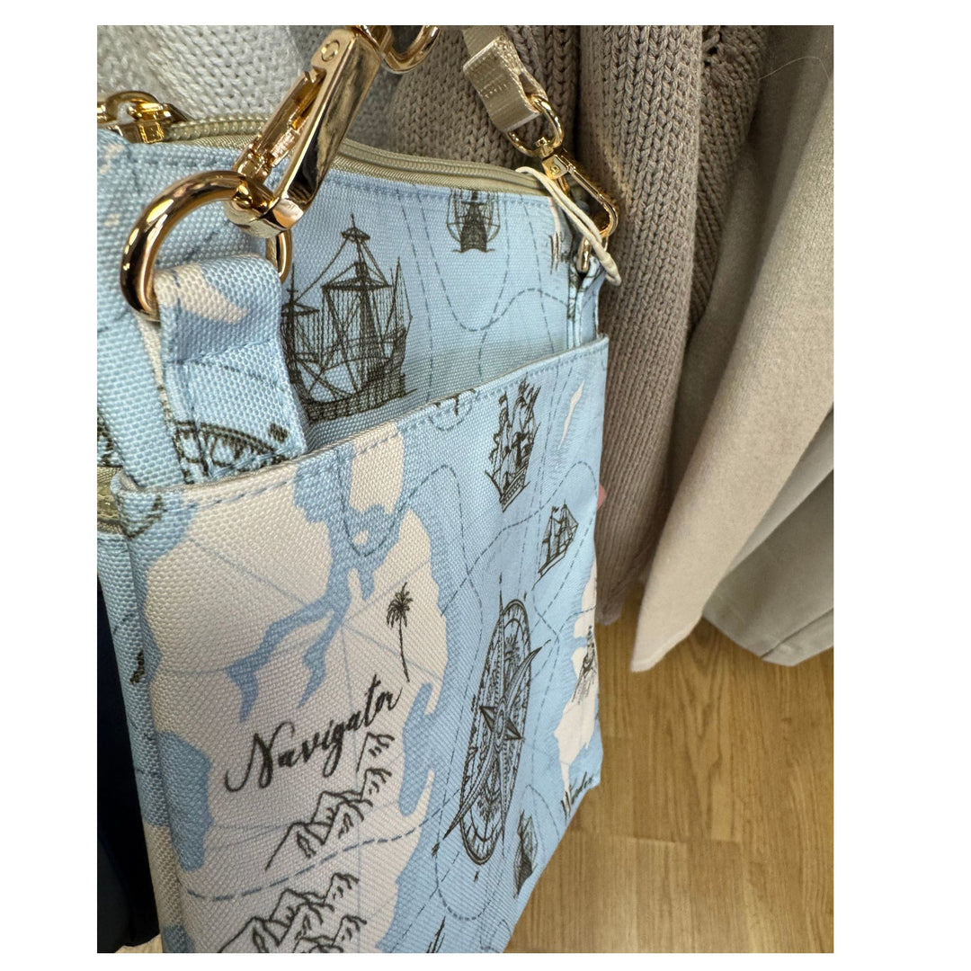 Oeelinn Nautical Map Crossbody Bag/Compass Print Adjustable Strap
