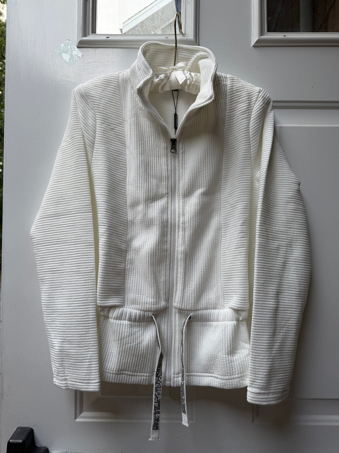 Picadilly Off-White Textured Zip Jacket with Sparkle Drawstring
