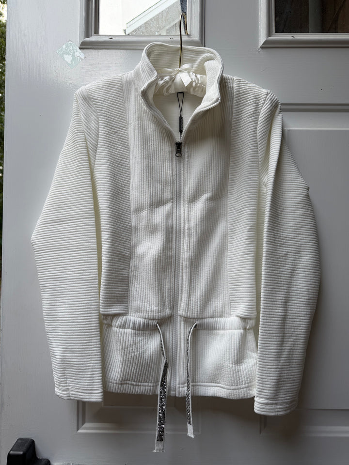Picadilly Off-White Textured Zip Jacket with Sparkle Drawstring