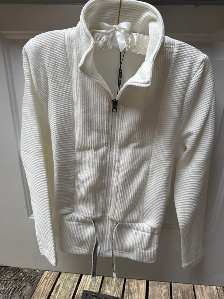Picadilly Off-White Textured Zip Jacket with Sparkle Drawstring
