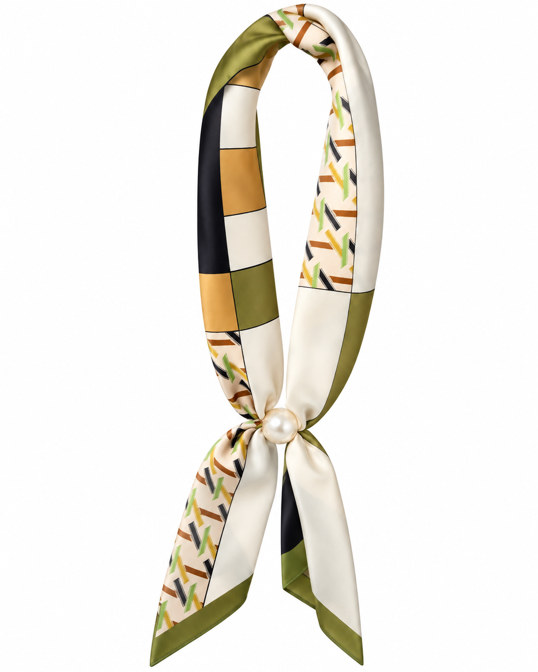 Magnetic Pearl Scarf - Silky Printed Scarf with Pearl Closure