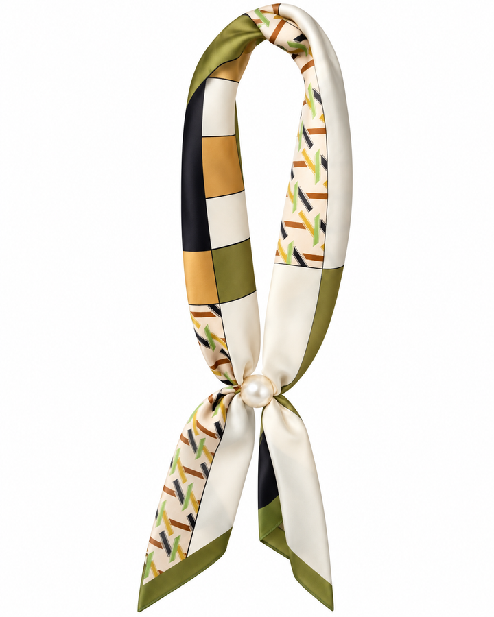 Magnetic Pearl Scarf - Silky Printed Scarf with Pearl Closure