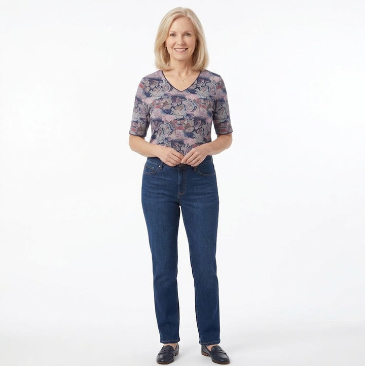 2-in-1 Reversible Paisley &amp; Floral V-Neck Top | 3/4 Sleeve Travel Essential