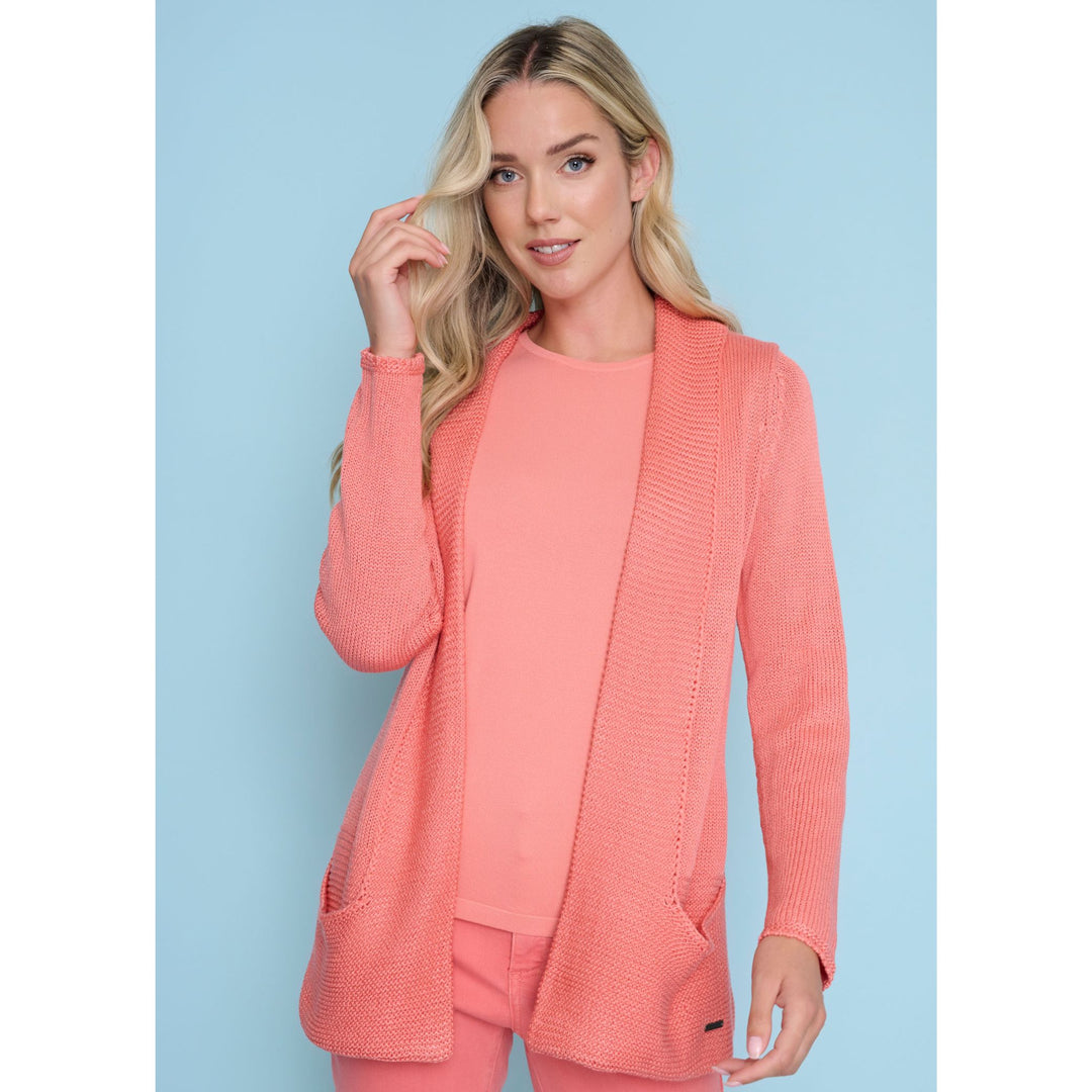 Apricot Open Front Swing Cardigan--Ribbed Knit with Pockets