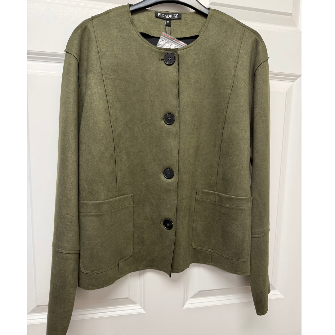 Picadilly Faux-Suede Button Jacket - Capers Olive