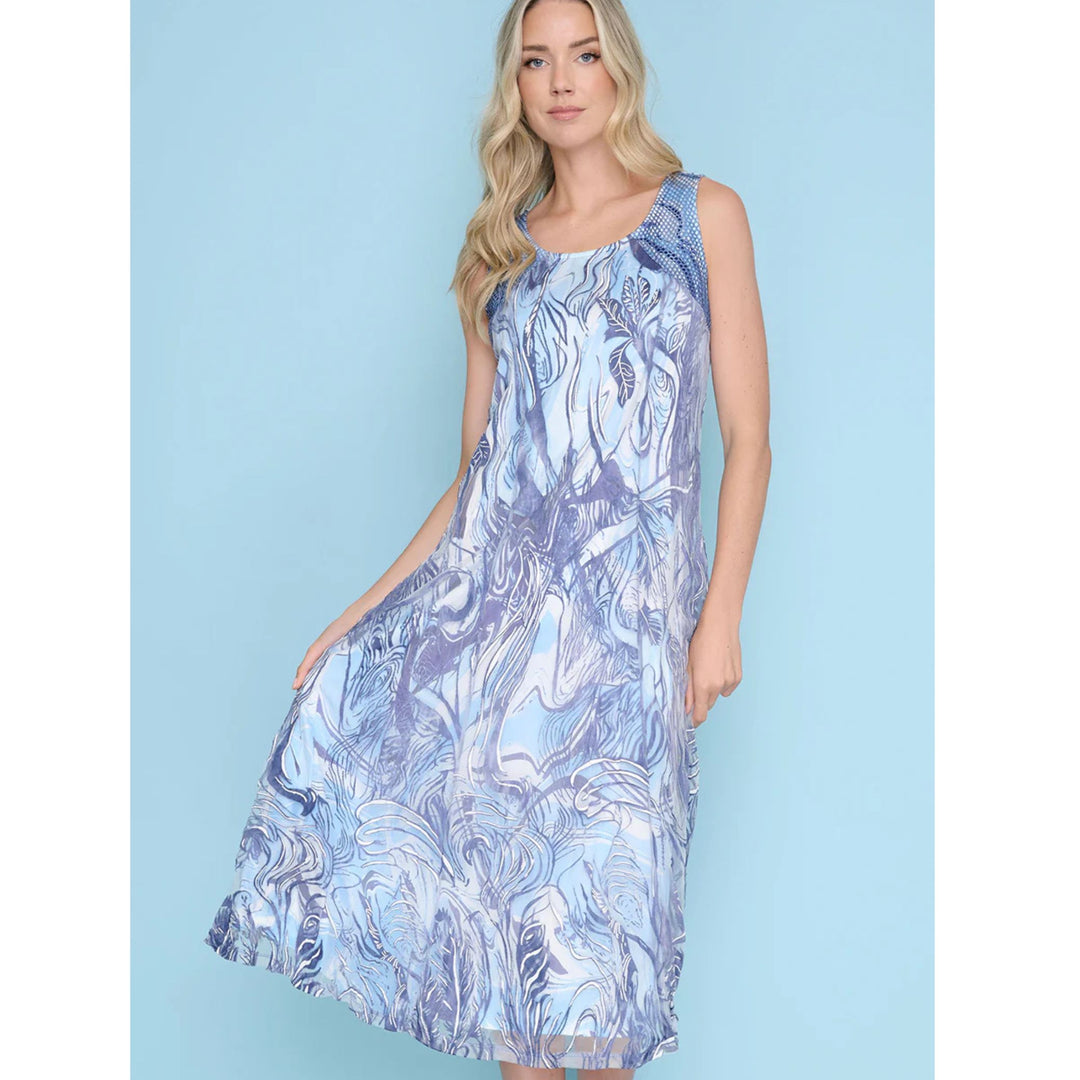 Multi Blue Mesh Overlay Dress