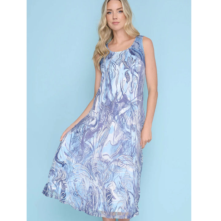 Multi Blue Mesh Overlay Dress