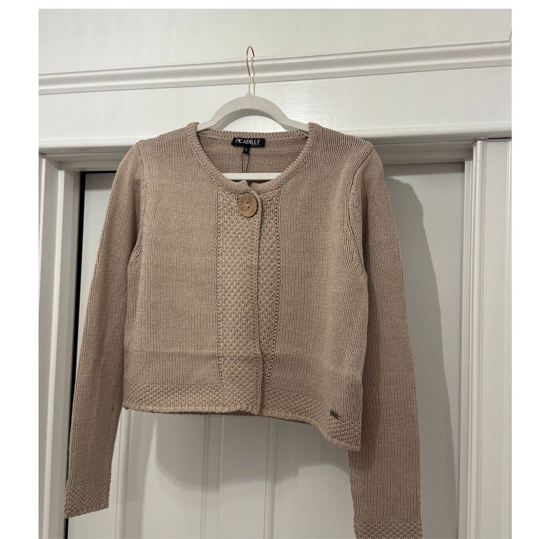 One Button Open Cardigan Sandstone