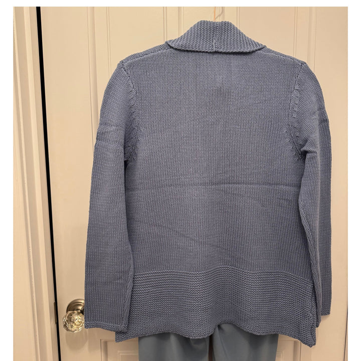 Cornflower Blue Ribbed Pocket Cardigan / Hip Length Knitwear
