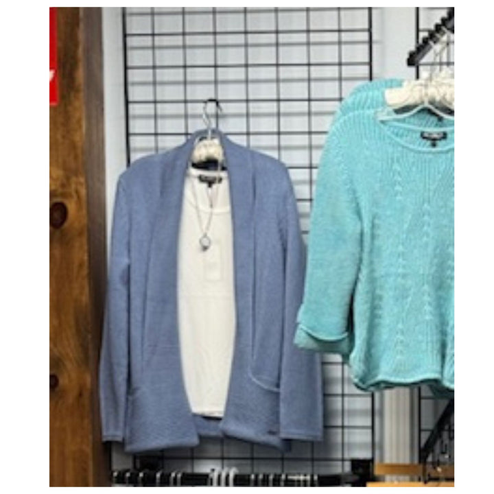 Cornflower Blue Ribbed Pocket Cardigan / Hip Length Knitwear