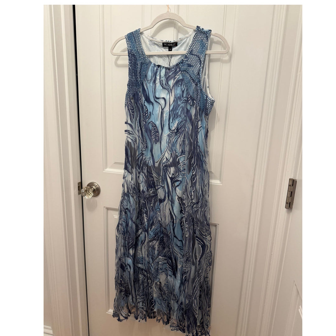 Multi Blue Mesh Overlay Dress