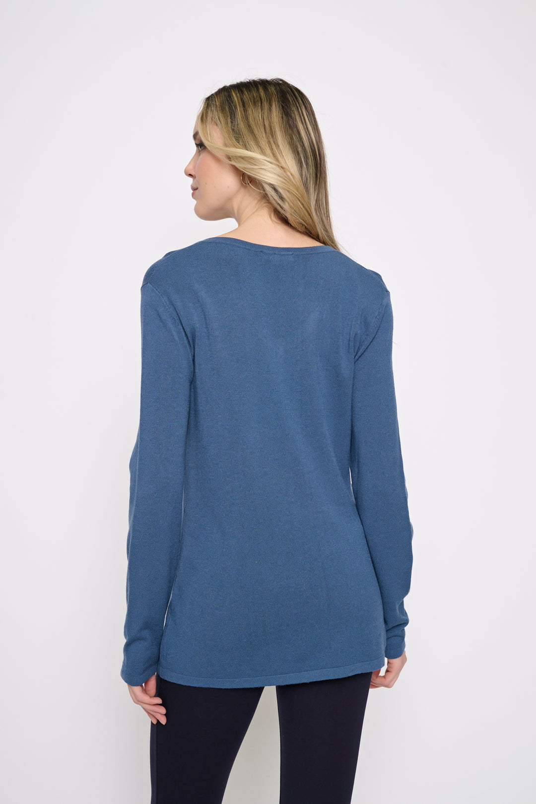 Picadilly Lightweight V-Neck Sweater Knit Top / Teal Blue