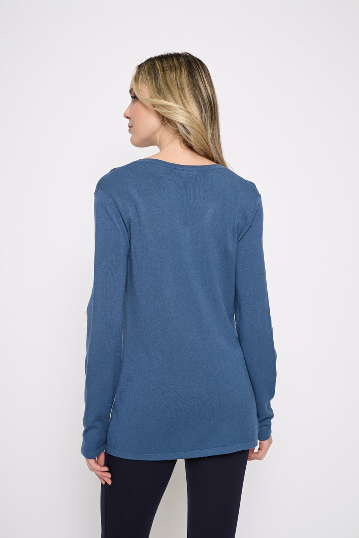 Picadilly Lightweight V-Neck Sweater Knit Top / Teal Blue