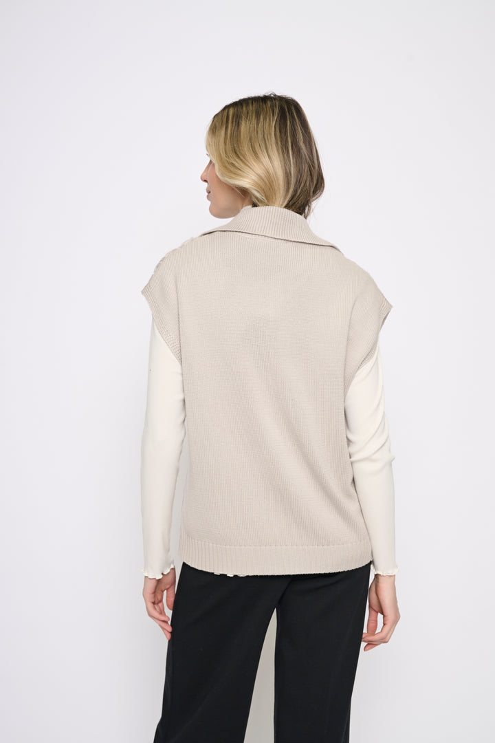 Picadilly Cable Knit Zip Front Sweater Vest - Sandstone or Dark Olive