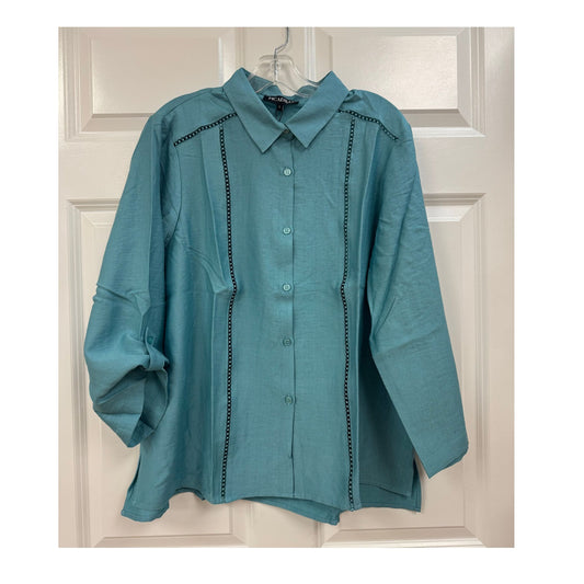 Aria Lattice Trim Button Down Blouse and Shirt Jacket