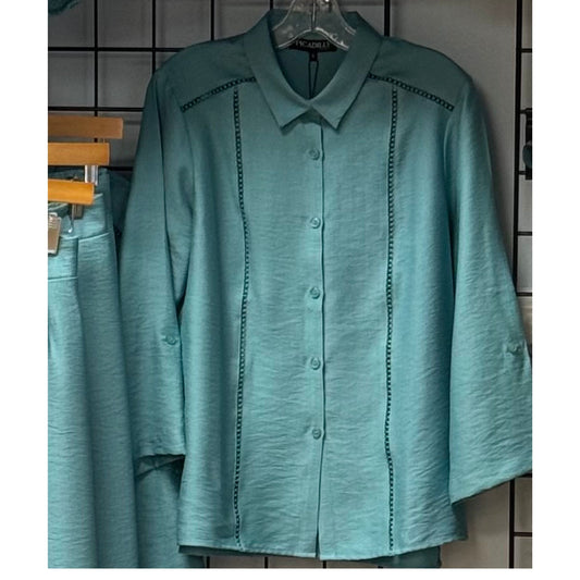 Aria Lattice Trim Button Down Blouse and Shirt Jacket