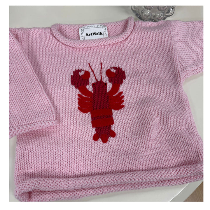 Baby Cotton Knit Lobster Sweater - Pink or Navy / Made in Peru