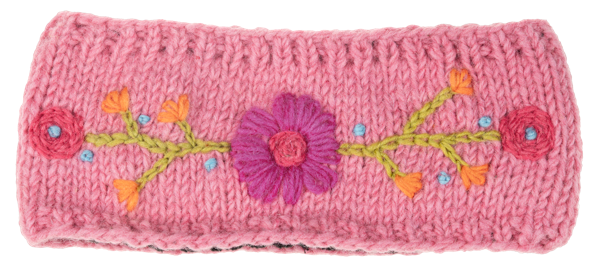 Embroidered Floral Knit Headband-Fleece Lined/Handmade in Nepal