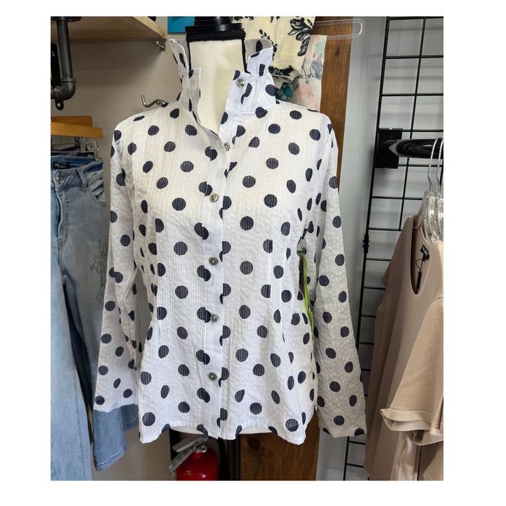 Navy Polka Dot White Crinkle Shirt Jacket