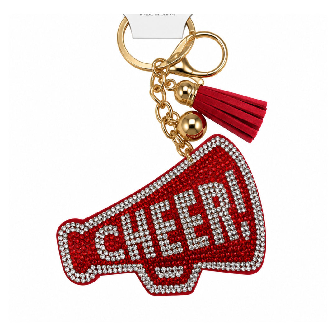 Rhinestone Cheer Megaphone Keychain &amp; Bag Charm - Red or Blue