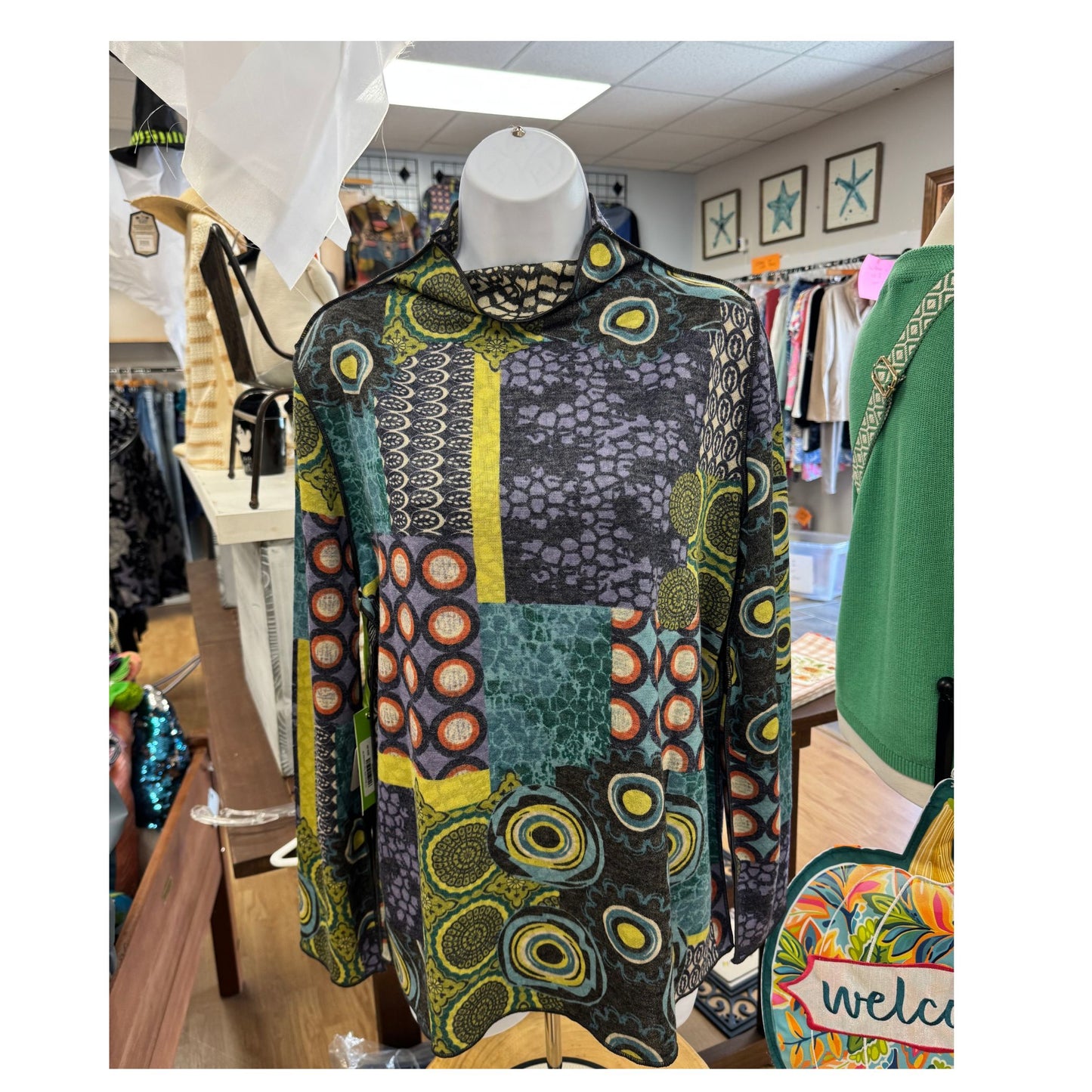 Reversible Top Multi Colored Mock Neck