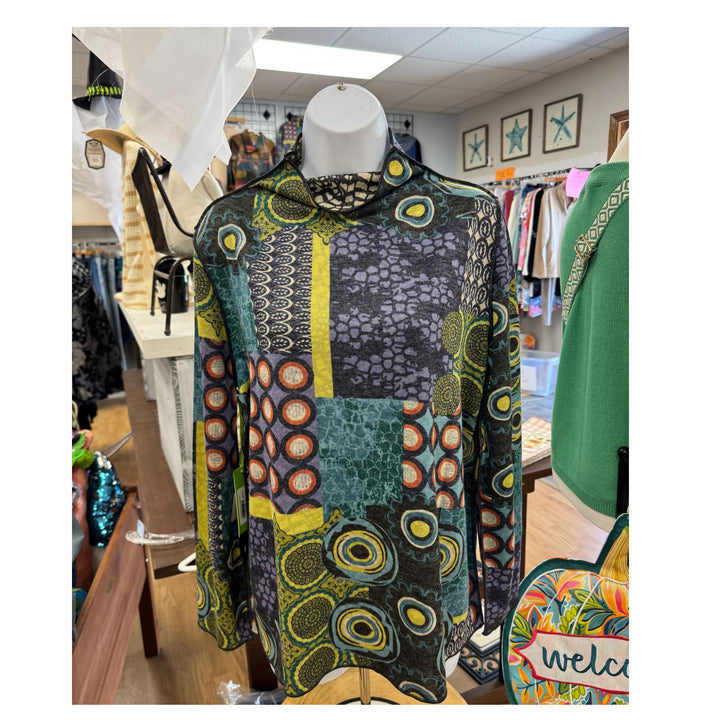 Reversible Top Multi Colored Mock Neck