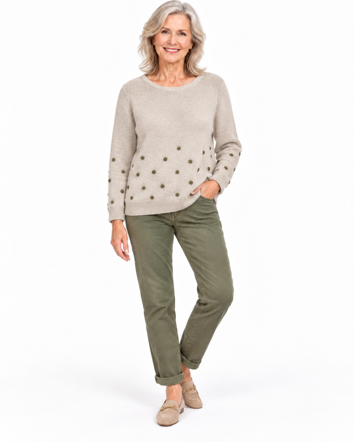 Picadilly Sandshell Polka Dot High-Low Sweater