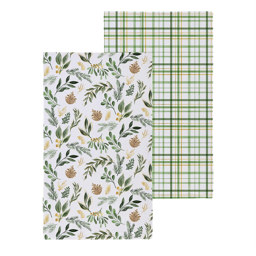 Winter Greenery &amp; Pinecone Quick-Dry Kitchen Towel