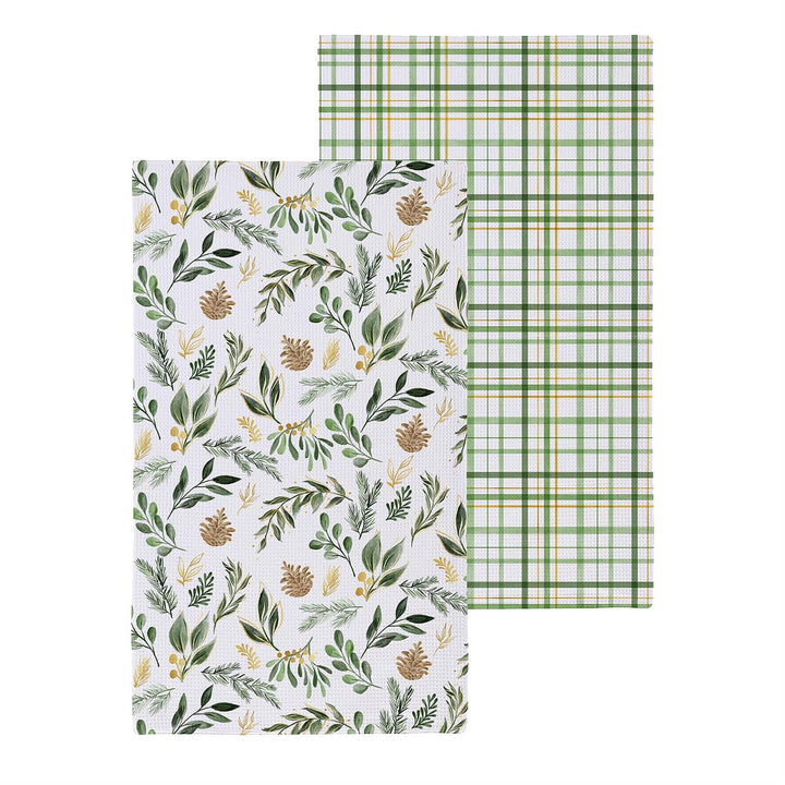 Winter Greenery &amp; Pinecone Quick-Dry Kitchen Towel