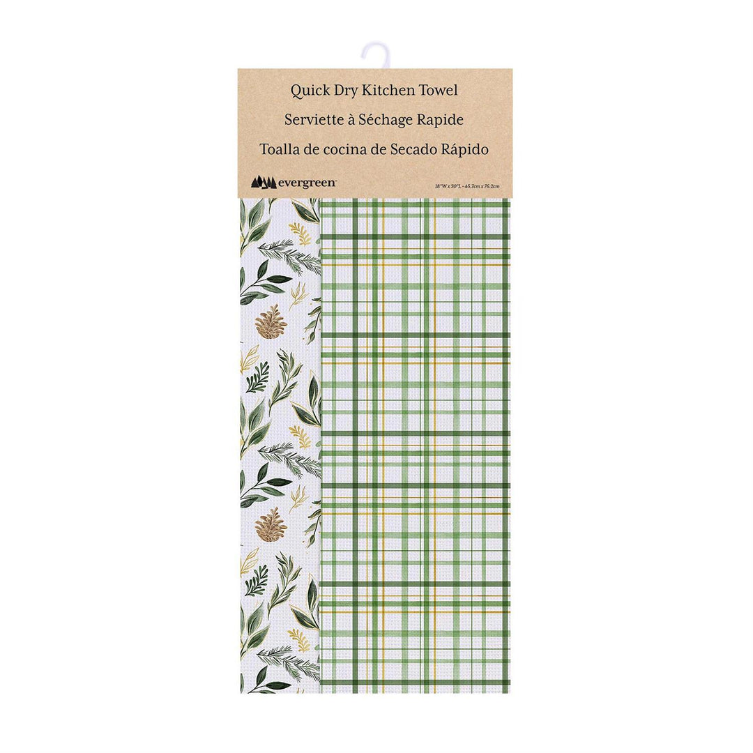 Winter Greenery &amp; Pinecone Quick-Dry Kitchen Towel