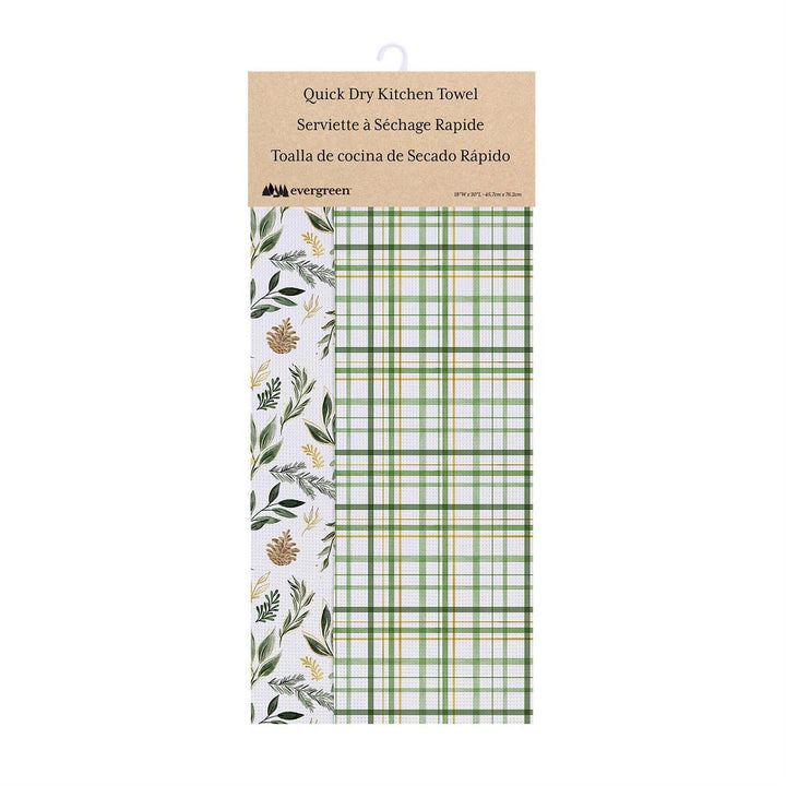 Winter Greenery &amp; Pinecone Quick-Dry Kitchen Towel