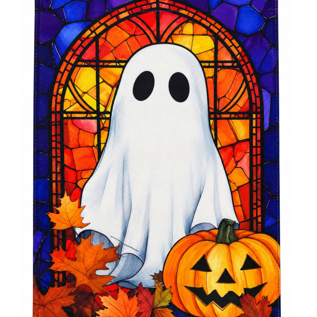 Evergreen Stained Glass Ghost Halloween Garden Flag