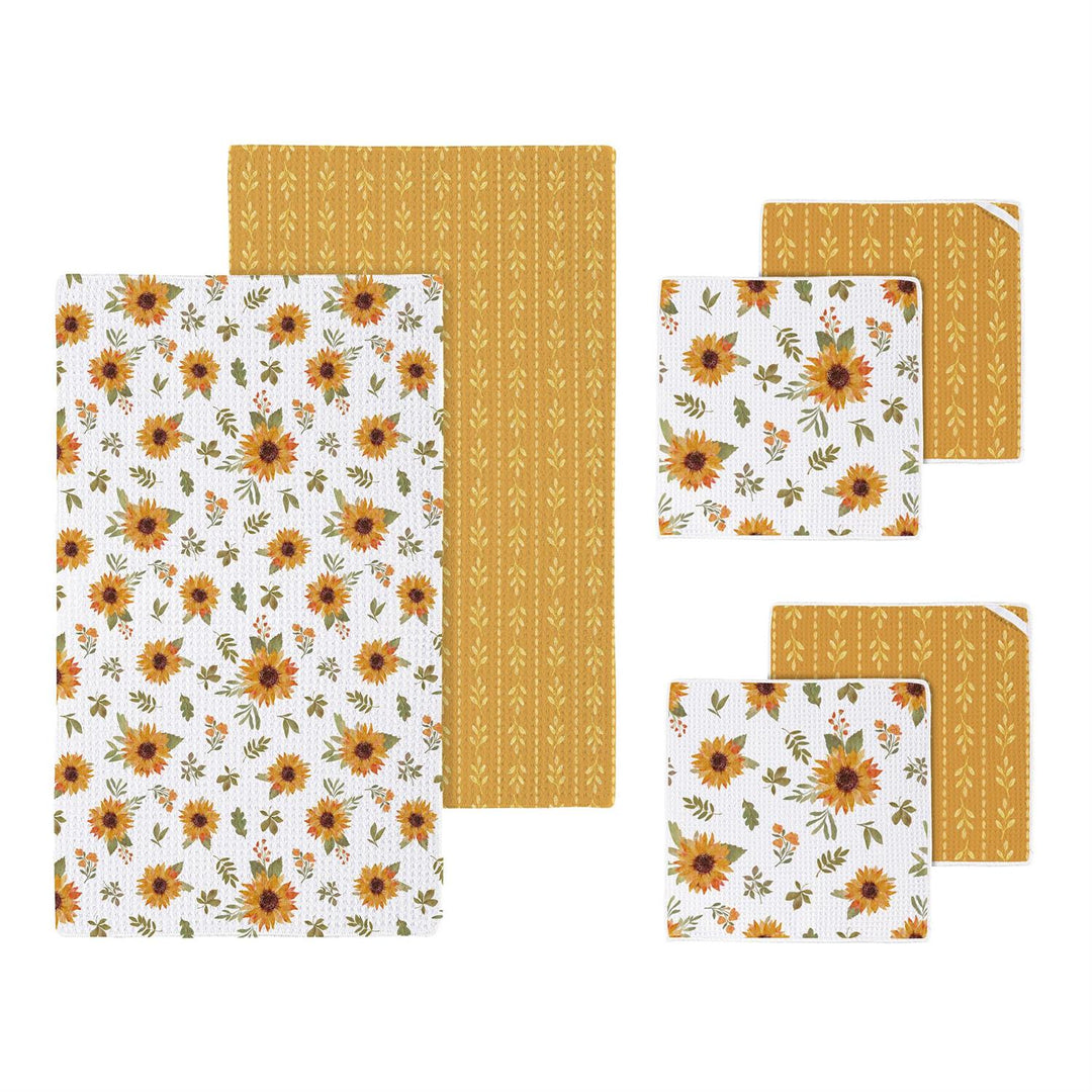 Sunflower Quick-Dry Waffle Weave Kitchen Towel &amp; Dish Cloth Set