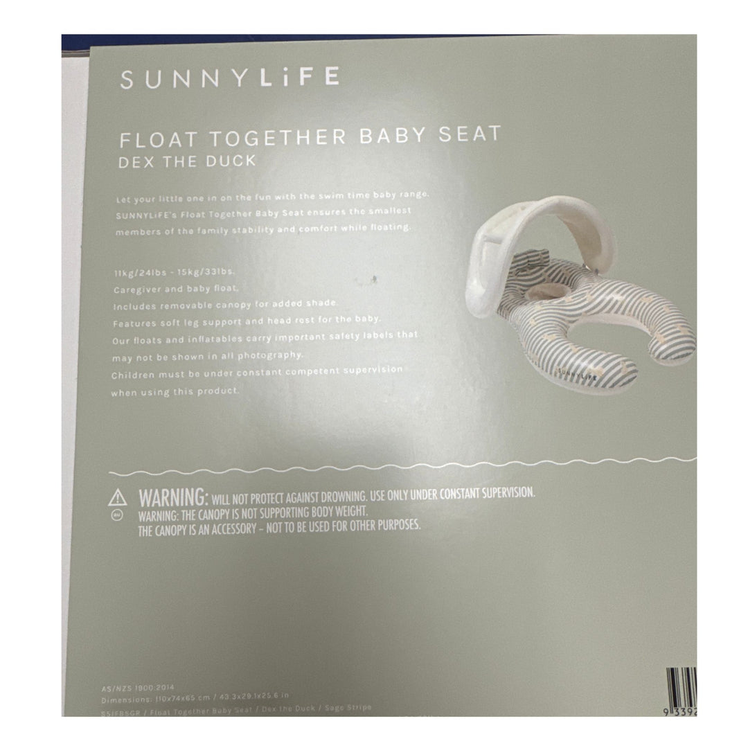 Sunnylife Float Together Baby Seat/Dex the Duck/Sage Stripe/Ages 1-2 Years