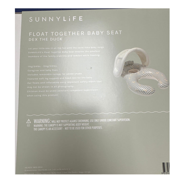 Sunnylife Float Together Baby Seat/Dex the Duck/Sage Stripe/Ages 1-2 Years