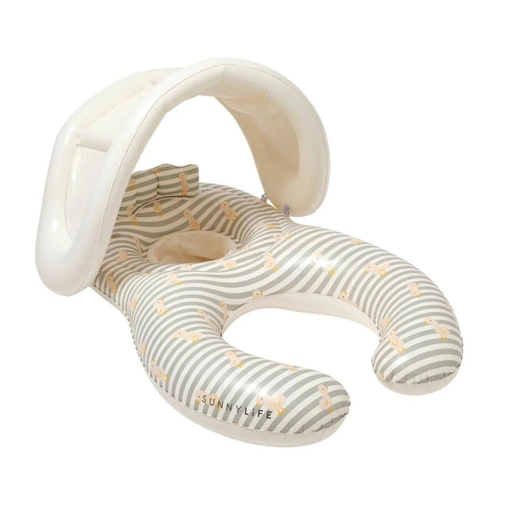 Sunnylife Float Together Baby Seat/Dex the Duck/Sage Stripe/Ages 1-2 Years