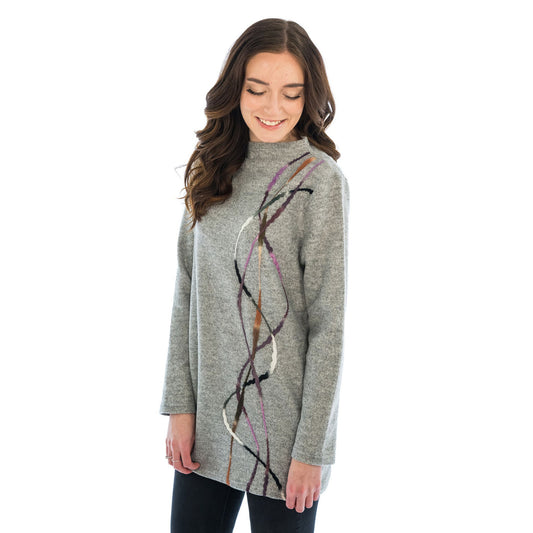 Trisha Tyler Sweater Grey Funnel Neck Tunic