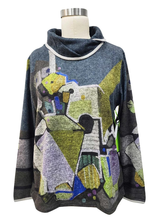 Trisha Tyler Abstract Print Sweater Grey/Lime Green