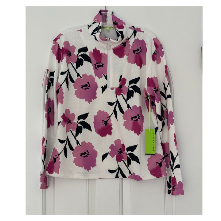 Floral Quarter Zip, Long Sleeve Pullover Top