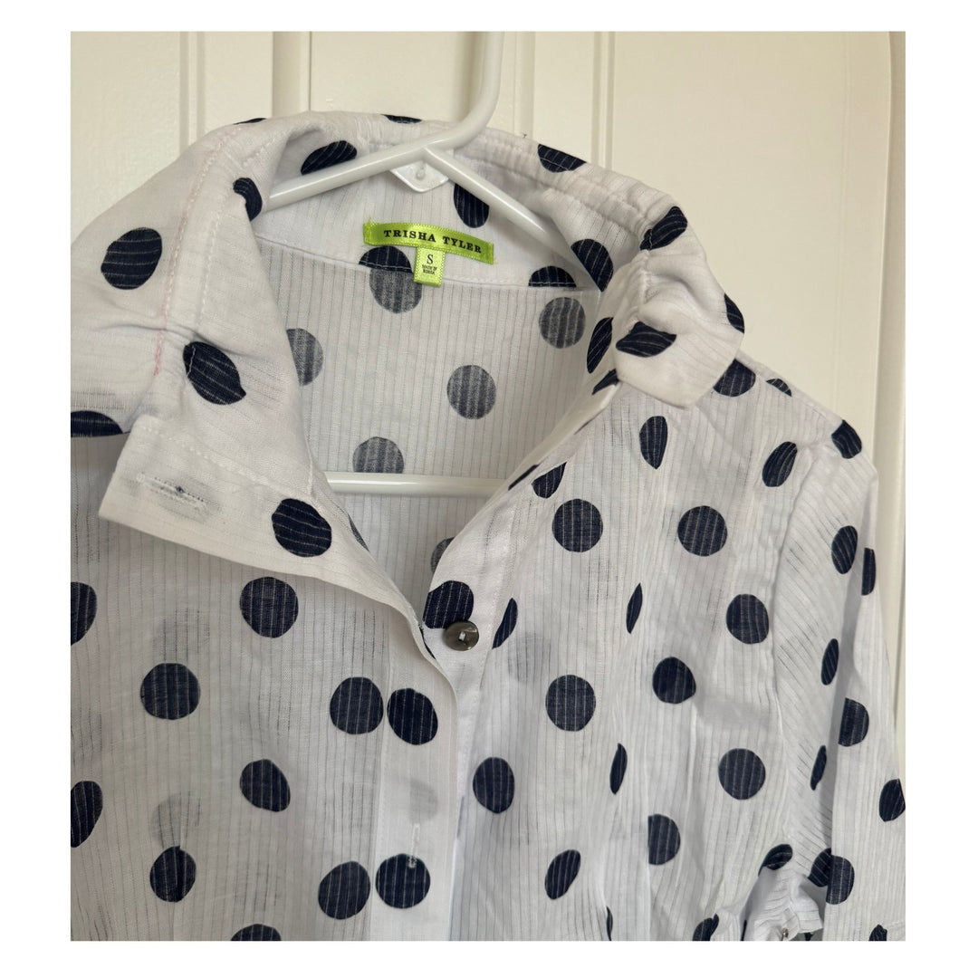 Navy Polka Dot White Crinkle Shirt Jacket