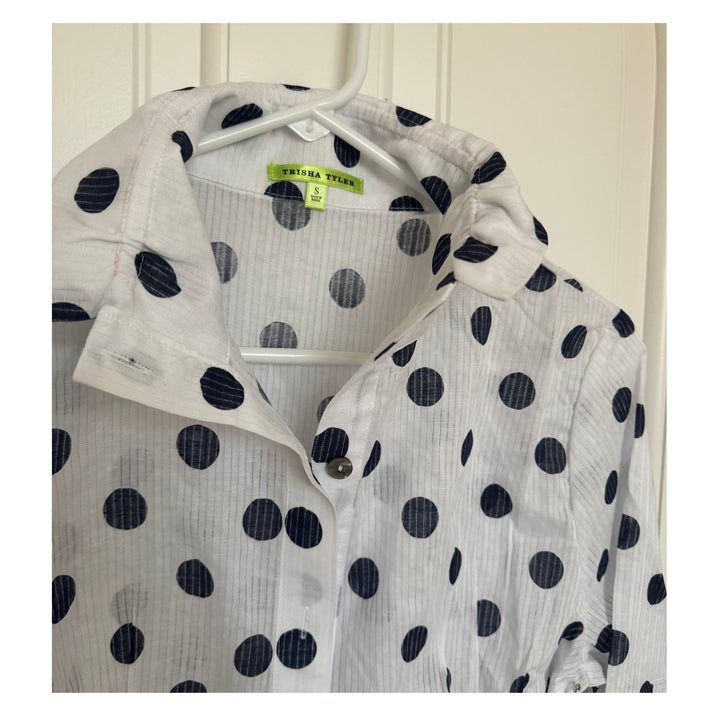 Navy Polka Dot White Crinkle Shirt Jacket